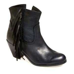 Sam Edelman Louie Sz 7.5 Fringe Black Western Leather Heeled Boots